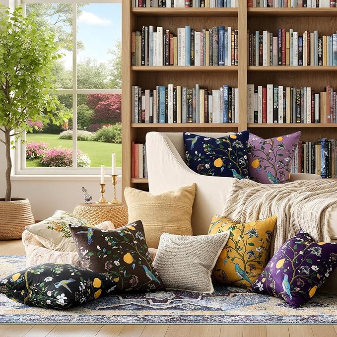 MUSSEL Purple Floral Pillow Covers 12x20 Set of 2, Velvet Wild Flower Plant Throw Pillows Case, Square Farmhouse Decor Cushion Covers for Home Sofa Bed Couch