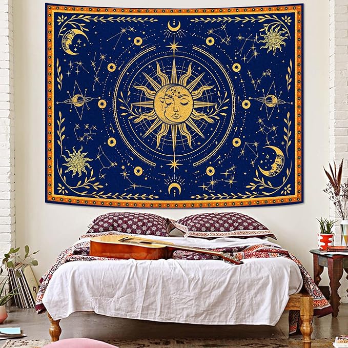 Spenlife Sun and Moon Celestial Tapestry Cosmic Tapestry for Bedroom Astral Tapestries Wall Hanging Bedroom Living Room Wall Art and Home Decor 44x60