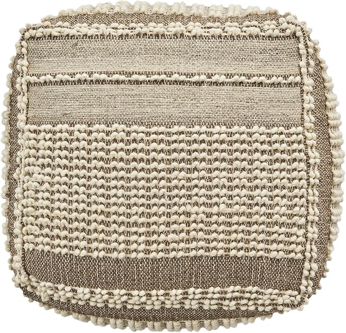 GDFStudio Boho Wool and Cotton LargePouf Ottoman Foot Stool - Bean Bag Floor Chair - Foot Rest Couch for Living Room Bedroom, Brown and Ivory