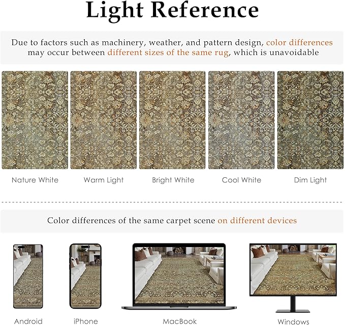 Area Rug 6x9 Brown Living Room Washable Vintage Carpet Non Slip Indoor Retro Traditional Accent Throw Large Rug for Office Bedroom Dining Room Playroom