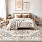 Washable Rug 10x14 Area Rugs: Boho Vintage Distressed Oriental Medallion Neutral Thin Large Rug Carpet for Living Room Bedroom Dining Room Home Office Decor - Orange Gray