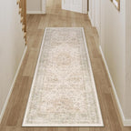 Hallway Runner Rug 2x6 Washable Beige Vintage Distressed Long Runner Oriental Soft Thin Indoor Carpet Non Slip Low Pile Throw Rug for Kitchen Bedroom Laundry Bedside Entryway
