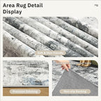 6x9 Abstract Area Rugs for Living Room 6 x 9 Washable Non Slip Low Pile Gray Rugs for Bedroom Dining Room Foldable Thin Gray Blue