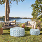 Indoor/Outdoor Inflatable Ottoman D21 x H9 inch, Round Footstool Inflatable Foot Rest Ottoman with Handle, Portable Ottomans Pouf for Patio, Garden, Camping, Home, Brush Blue