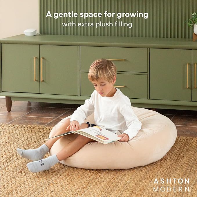 Large Floor Cushion for Kids - 32 inch Cream Round Floor Pillow for Kids Classroom, Throw, Decorative Pillow, Lounger Reading Nook