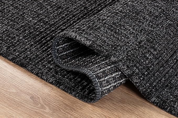 Beverly Rug Easy Jute Large Rug 9x12 Solid Washable Durable Outdoor Indoor Area Rugs for Living Dining Room Patio Office Stain Resistant Non Shedding Indoor Outside Carpet (9 x 12 Dark Gray)