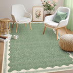 GarveeHome Scalloped 4x6 Rug Non-Slip Washable Low-Pile Carpet - Solid Sage Green Modern Rugs for Bedroom Living Room Nursery Kitchen Entryway Indoor Mat with Rubber Back