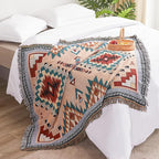 Touchat Native American Blanket Boho Throw Blanket for Sofa and Bed, Mexican Decorative Farmhouse Blanket, Southwest Decor Woven Blankets, Aztec Throw Blankets Bohemian with Tassel(Brown,50×60 inch)