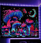 TUGCAY Blacklight Mushroom Tapestry, Glow In The Dark Tapestry Black Light Plant Fantasy UV Reactive Mushroom Butterfly Moon Tapestries Posters Wall Hanging for Bedroom Dorm Decor(50"x60")