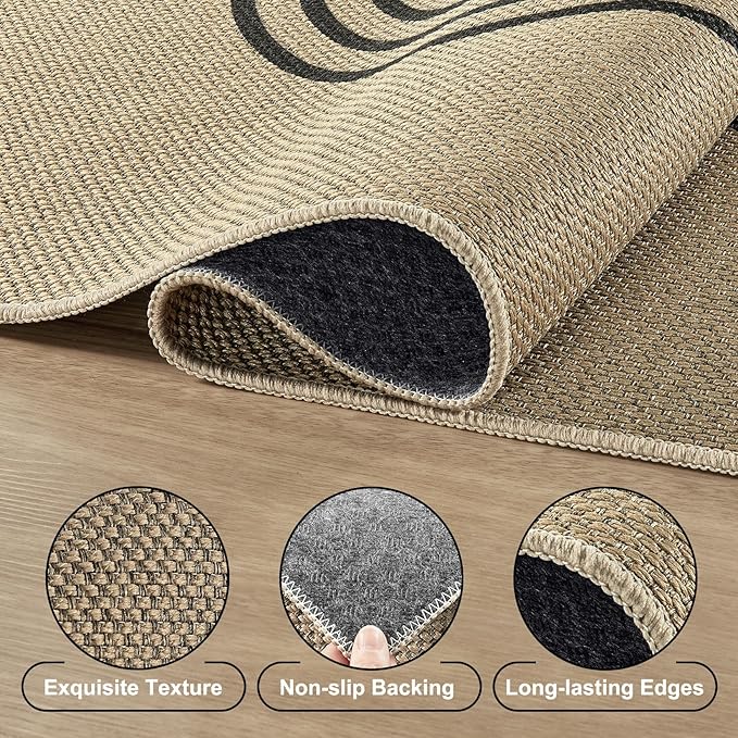 5x7 Outdoor Jute Area Rug Patio, Farmhouse Rugs for Living Room Backyard Machine Washable Non Slip, Pet Friendly Indoor Geometric Carpet for Dining Room - Brown