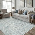 Area Rug 5x7 Blue Washable Living Room Carpet Soft Non Slip Vintage Bedroom Indoor Office Traditional Retro Distressed Throw Large Rug for Dining Room Bathroom Kitchen