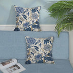 Blue Pillow Covers 16x16 Inch Set of 2 Vintage Blue Floral Throw Pillows Chinoiserie Flower Decorative Pillow Cases Outdoor Linen Farmhouse Cushion Cover for Couch Home Sofa Bed Decorations