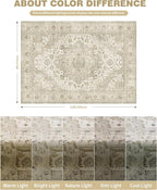 Washable Rugs 9x12, Large Area Rugs 9x12 Living Room with Non-Slip Backing, Super-Soft Floral Vintage Rug, Low Pile Area Rug for Bedroom, Dining Room, Office (Ivory/Beige, 9'x12')
