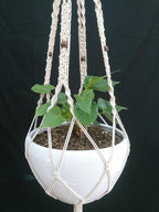 Rope Macrame Plant Hanger Hanging Planter 4 Legs 59 Inch for 12-13 inch Plant Pot, Without Pot and Plant (Cream-Cotton)