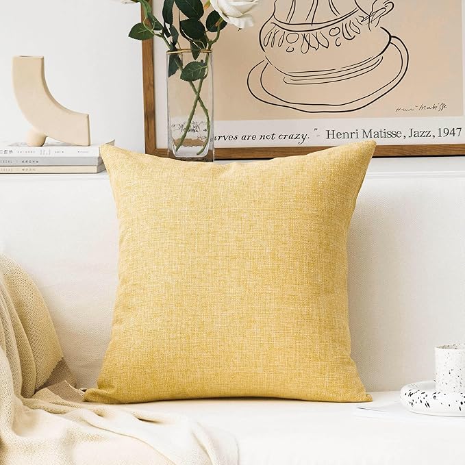 Home Brilliant Yellow 20x20 Spring Pillow Cover Textured Linen Throw Pillows for Couch Bench Sofa Decor, 50cm, 20 Inch, Yellow