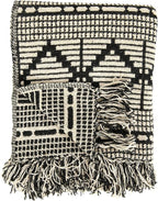 Bloomingville Soft Reclaimed Cotton Blend Throw with Diamond Pattern and Fringe, Black and Beige