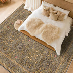 Large 8x12 Boho Living Room Rug - Gold Brown Geometric Floral Area Rug for Dining Room Under Table, Bedroom Under Bed, Low Pile & Soft - Vintage Design & Stain Resistance Carpet