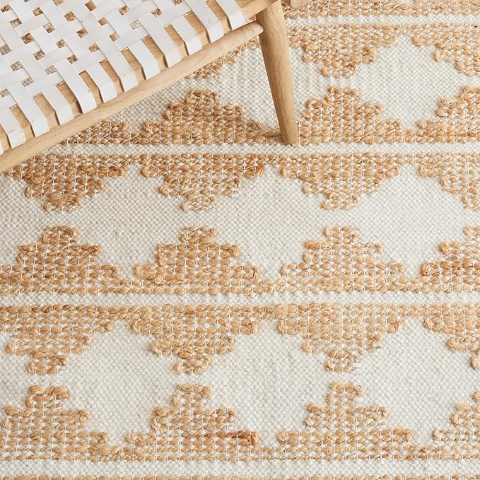 SAFAVIEH Area Rug 8x10 - Natural Fiber Collection - Large - Ivory & Natural, Handmade Jute & Wool, Farmhouse Style, Ideal for Living Room, Bedroom, Dining Space (NF511A)