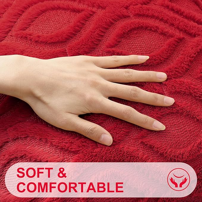 decorUhome Cozy Textured Euro Sham Throw Pillow Covers 24x24 Inch Set of 2, Soft Plush Faux Wool Red Accent Couch Pillow Covers for Modern Farmhouse Sofa Bed Living Room