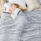 EMME Soft Sherpa Throw Blanket Fleece Reversible Plush Fluffy Blanket, Light Weight Warm Decorative Boho Blanket Cover for Sofa, Couch, Bedroom,Travel(Plush Navy,50"x60")