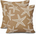 Kawani Tan Brown Starfish Ocean Pillow Covers 16X16 Inch Summer Nautical Coastal Beach Decorative Pillow Cases Set of 2 Cotton Linen Throw Pillows Seasonal Home Decor for Sofa Couch Cushion Outdoor