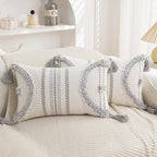 Boho Throw Pillow Covers 12x20 Set of 4 Cotton Woven Tufted Farmhouse Lumbar Pillows Covers with Tassels Outdoor Neutral Decorative Pillowcases Rectangle Textured Accent Cushion for Couch Bed Sofa