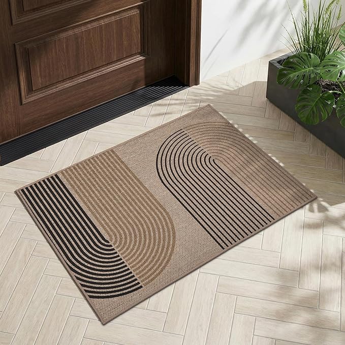 GarveeHome Modern Rainbow Easy Jute Rug, 2x3 Entryway Rug - Non-Slip Indoor Outdoor Doormat, Washable & Non-Shedding for Front Door, Kitchen, Farmhouse Porch