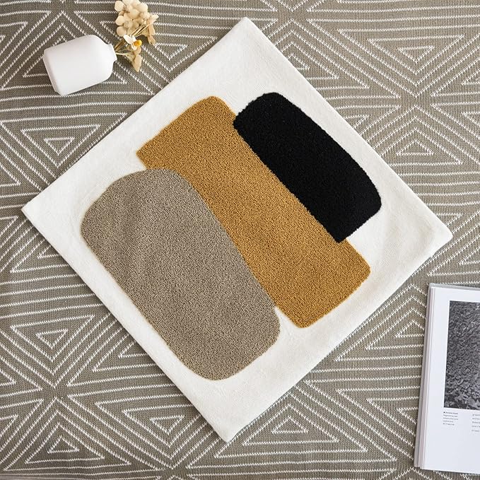 Retro Boho Textured Accent Mid Century Throw Pillow Covers Modern Vintage Minimalist Geometric Decorative Abstract Pillowcase for Sofa,1PC 18x18,Brown Black and Gray