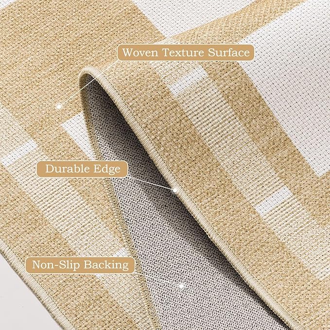 Vasofe Washable Small Entry Rug, 2x3 Checkered Jute Rugs Outdoor Indoor Front Door Mat, Non-Slip Bedroom Entrance Doorway Kitchen Mats, Plaid Farmhouse Porch Carpet, Khaki and White