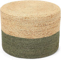 REDEARTH · Cylindrical Pouf Foot Stool Ottoman - Jute Braided Pouffe Poof Accent Sitting Footrest for Living Room, Bedroom, Nursery, Patio, Lounge & Other Rooms (Natural Olive, 18"X18"X14")