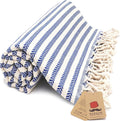 Bazaar Anatolia Turkish Beach Towel – 100% Cotton, Quick Dry, Sand Free Striped Towel for Bathroom and Camping – Oversized 71x39 Inches – Arpa Dark Blue