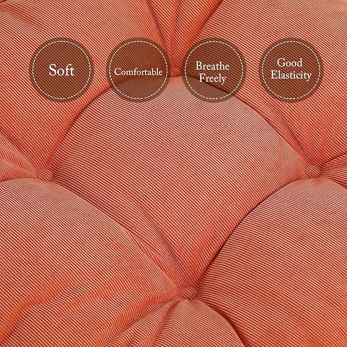 Tiita Chair Cushion Pads with Ties 18x18 Inch, Square Seat Floor Pillows Pad, Tufted Outdoor Patio Cushions, Dining Chairs Pillows Set of 2,Orange