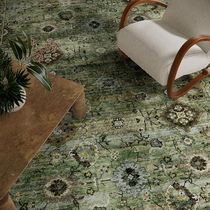 Washable Area Rugs for Living Room: 6x9 Rug Boho Vintage Rugs Stain Resistant Non Slip Low Pile Lightweight Soft Carpets for Bedroom Kitchen Dining Room Nursery Kids Room Farmhouse Home Office