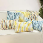 Boho Chenille Striped Pillow Cover 18x18 Inch, Decorative Pillow Cover for Couch Bed Sofa Living Room Bedroom Farmhouse Modern Home Decor Accent Pillowcases Set of 1, Blue White