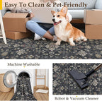Black 5x7 Area Rug Washable Vintage Carpet Living Room Bedroom Indoor Non Slip Low Pile Thin Soft Stain Resistant Accent Throw Rug for Dining Room Office