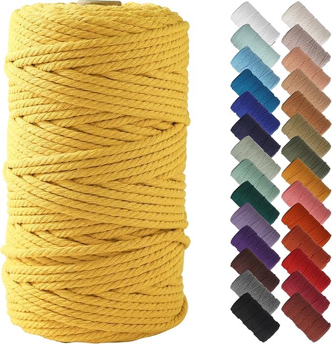 NOANTA Yellowish Brown Macrame Cord 4mm x 109yards, Colored Macrame Rope, Cotton Rope Macrame Yarn, Colorful Cotton Craft Cord for Wall Hanging, Plant Hangers, Crafts, Knitting