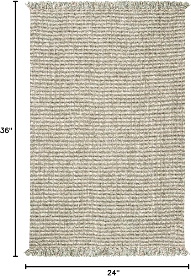 SAFAVIEH Natural Fiber Collection Accent Rug - 2' x 3', Green & Natural, Handmade Woven Fringe Jute, Ideal for High Traffic Areas in Entryway, Living Room, Bedroom (NF826Y)