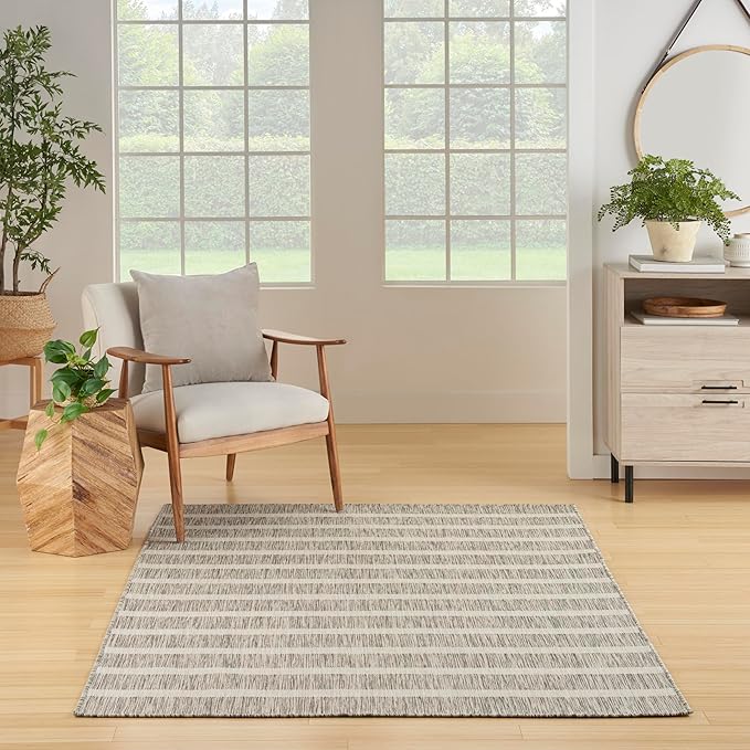 Nourison Home Positano Grey Ivory 7' x 10' Area Rug - Easy Clean, Non Shedding, Bed Room, Living Room, Dining Room, Kitchen (7' x 10')