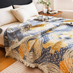 Scientific Sleep Starry Blue Sky Moon Stars 100% Cotton Muslin Blanket Throw Cover for Bed Couch Sofa Cozy Soft Reversible Bedding Blanket Quilt Bedspread Coverlet Twin 60 in x 80 in