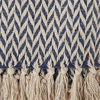 DII Modern Zig Zag Throw Blanket Woven Cotton, Hand-Knotted 2.5" Fringe, 50x60, Nautical Blue