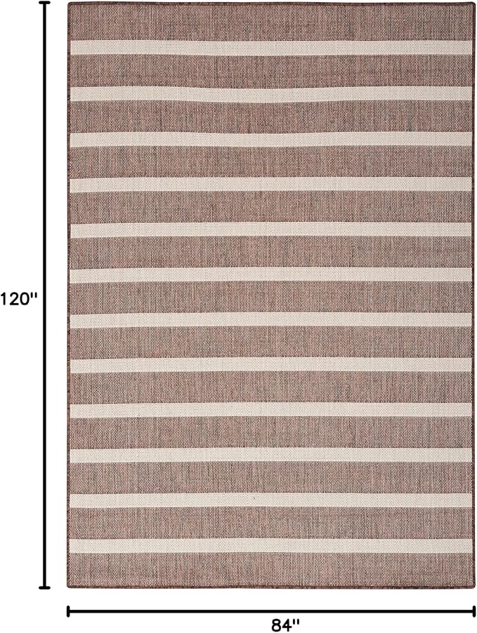 Nourison Home Positano Indoor/Outdoor Natural Ivory 7' x 10' Area Rug, Easy Cleaning, Non Shedding, Bed Room, Living Room, Dining Room, Deck, Backyard, Patio (7x10)