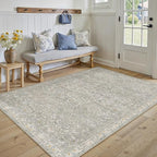 HUGEAR Area Rug 5x7 Retro Grey Machine Washable Living Room Rugs Distressed Vintage Floral Vacuumable Low Pile Carpet Bedroom Office Dining Room Laundry Room Non Slip Soft Lightweight