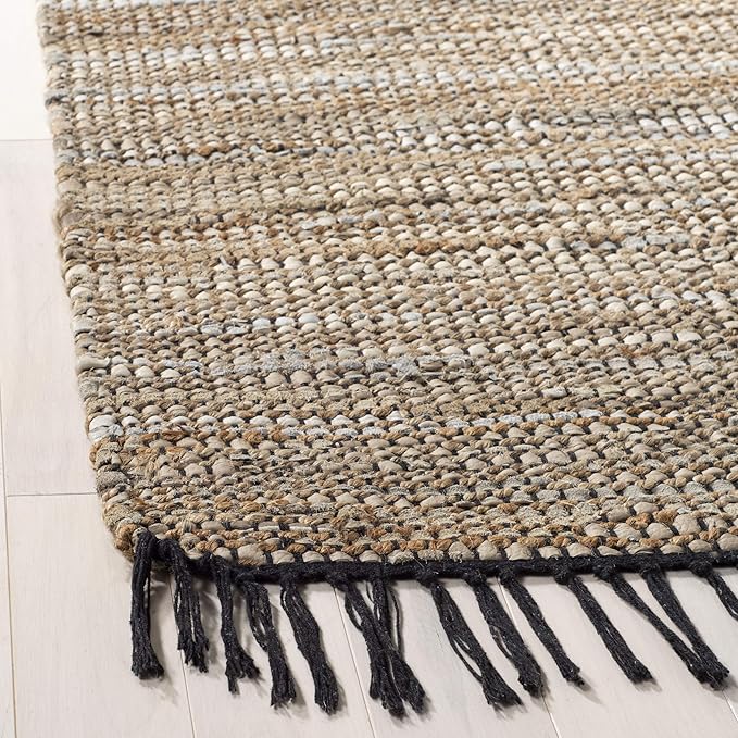 SAFAVIEH Vintage Leather Collection Area Rug - 6' x 9', Beige, Handmade Boho Fringe Leather & Jute, Ideal for High Traffic Areas in Living Room, Bedroom (VTL203B)