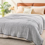 EMME Soft Sherpa Fleece Blanket Reversible Plush Fluffy Large Blanket, Light Weight Warm Decorative Boho Blanket Cover for Sofa, Couch, Bedroom,Travel(Plush Grey,60"x80")