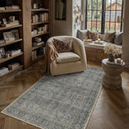 Vintage Area Rug 4x5 Grey Brown Entryway Office Washable Carpet Non Slip Bedroom Indoor Living Room Door Mat Low Pile Traditional Distressed Retro Accent Rug for Dining Room Bathroom Kitchen