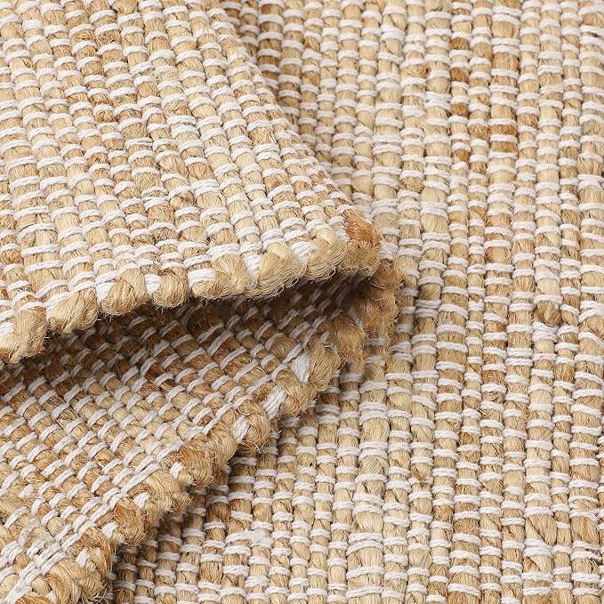 · REDEARTH · Jute Cotton Area Rug - 8'x10' Rectangular Rug, Sustainable Handwoven, Non-Shedding, Soft & Durable – Reversible, Neutral Tones for Home Décor in Living Room, Dining Room, Bedroom