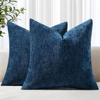 decorUhome Chenille Navy Blue Spring Throw Pillow Covers 16x16 Inch Set of 2, Decorative Soft Couch Pillow Covers Solid Dyed Accent Farmhouse Neutral Square Pillow Cases for Sofa