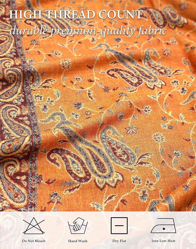 Achillea Reversible Paisley Pashmina Rave Scarf – Exotic Indian Shawls and Wraps for Evening Dresses, Festivals, All Seasons