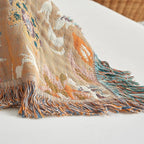 Boho Throw Blanket for Bed 90”x98”, 100% Cotton Woven Blanket for Couch Sofa, Ultra Soft 4-Layer Muslin Quilt with Floral Printed, Farmhouse Bed Blanket/Cover for Living Room Decor