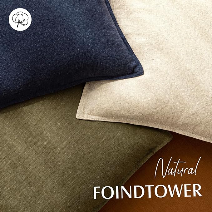 Foindtower Pack of 2, Decorative Linen Soild Throw Pillow Covers Soft Accent Cushion Case Boho Farmhouse Pillowcase for Chair Couch Sofa Bedroom Living Room Home Decor 26 x 26 Inch Olive Green